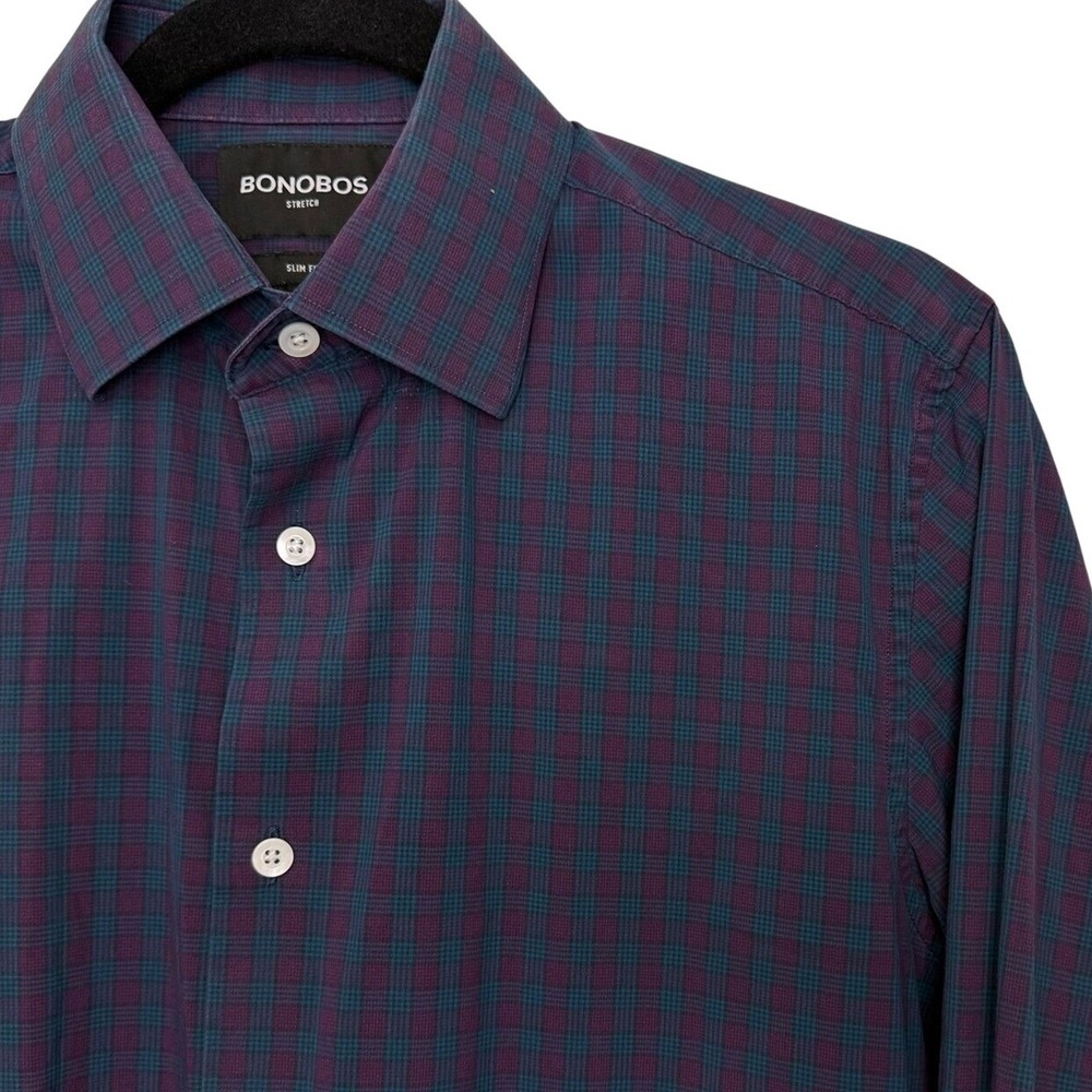 Bonobos Men's Slim Fit Stretch Button Down  Plaid Long Sleeve 15 1/2 33 Medium‎